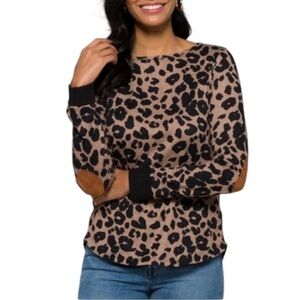Pink Clover Abby Button Back Knit Top Large Animal Print Long Sleeve Pullovet